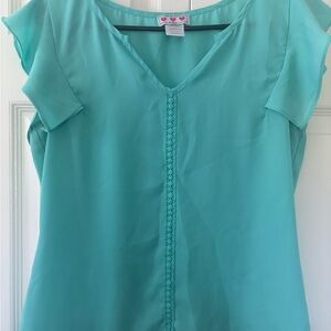 Aqua Blouse with Ruffle Sleeves